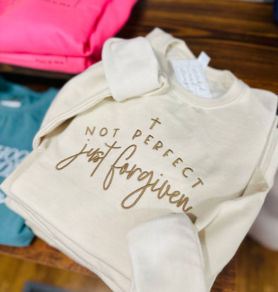 Not Perfect Just Forgiven Enza Midweight Pullover- EZ325