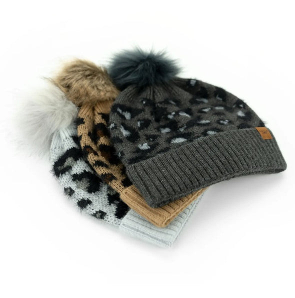 Britts Knits Snow Leopard Pom Hat