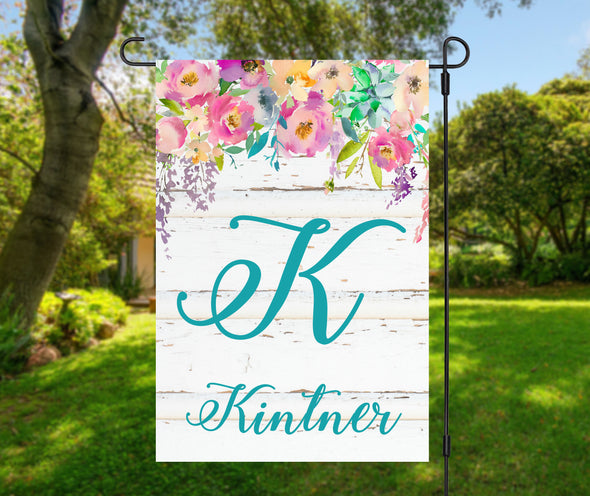 Floral Waterfall Name and Initial Garden Flag